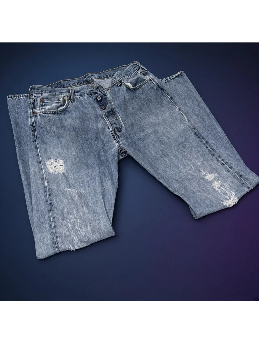 Levis 501 Distressed Denim Jeans Size W36 L36 “vintage Look”